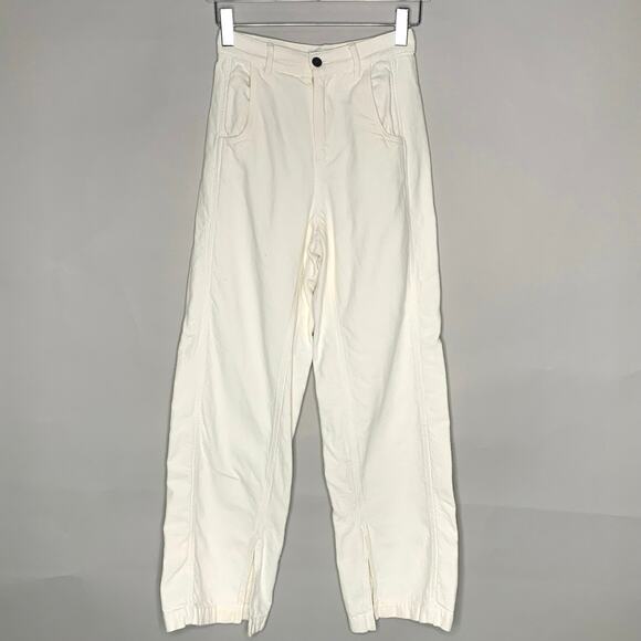 Zara 4 Womens Ecru Wide Leg Baggy Jeans Split Hem High Rise 100% Cotton - Picture 1 of 10